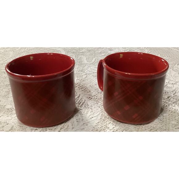 Set of 2 Red Plaid Mug Coffee Cups Dat'l Do It Inc. - Picture 6 of 10